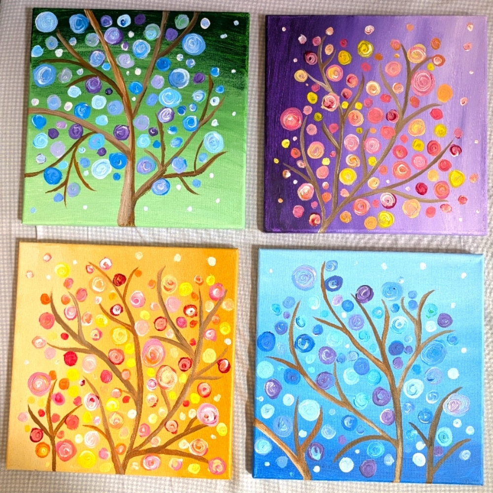 Box#25       Colorful Four Seasons Tree Art Canvas Set